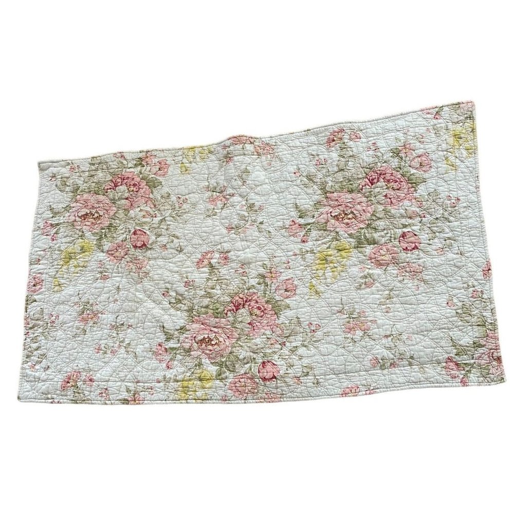 SHABBY CHIC Pink Roses Quilted Pillow Sham Long Handmade ? No Tags (description)